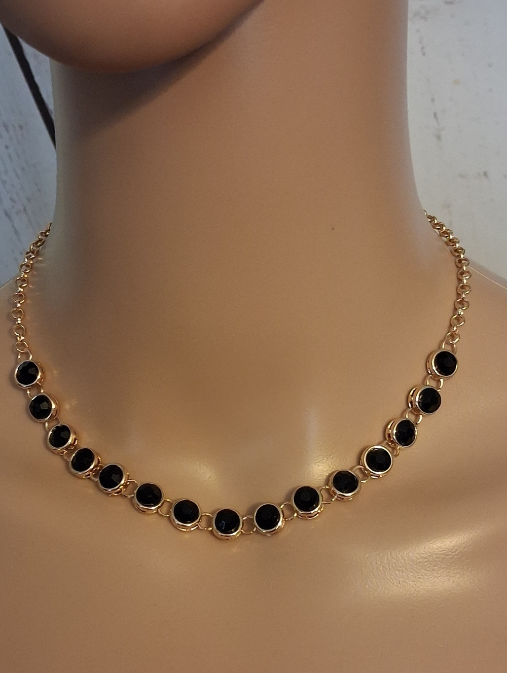 Goldtone Chain Necklace with Black Stones - Women's Jewelry